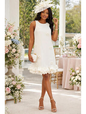 CeCe Ivory Floral Appliqué Mini Dress Ruffle Hem Sleeveless Size S NWT Bridal Sh